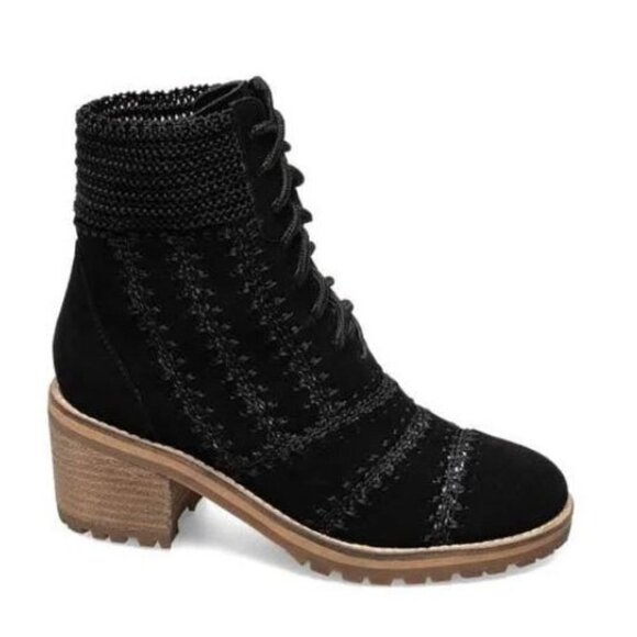 Anthropologie Silent D Bestie Bootie Black Heeled Suede Crocheted Sz 40 9.5 NEW - Picture 1 of 11